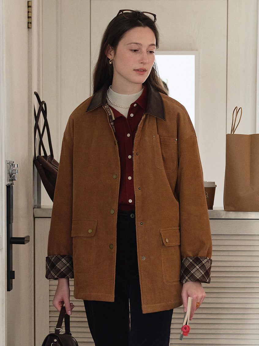 Consuelo 100% Cotton Contrast-Collar Corduroy Jacket