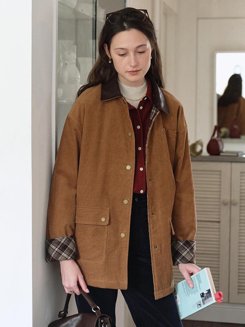 Consuelo 100% Cotton Contrast-Collar Corduroy Jacket