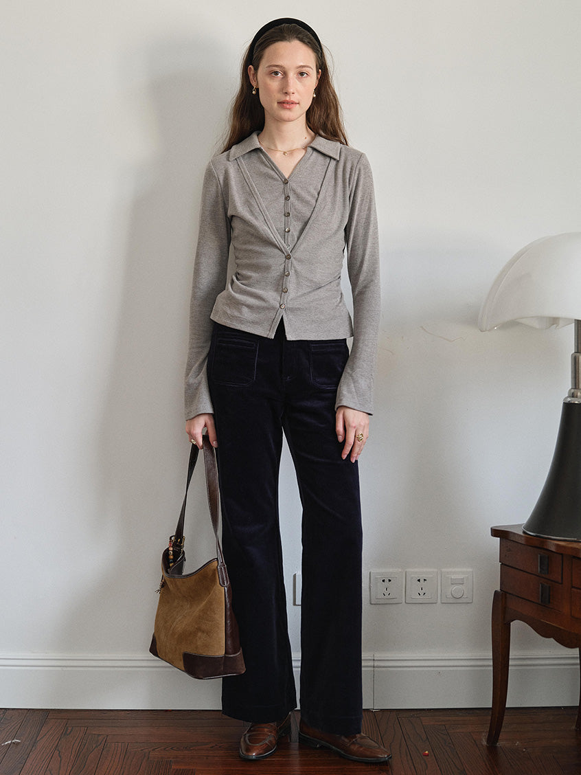 Eglantine Slim Button-Front Knit Top