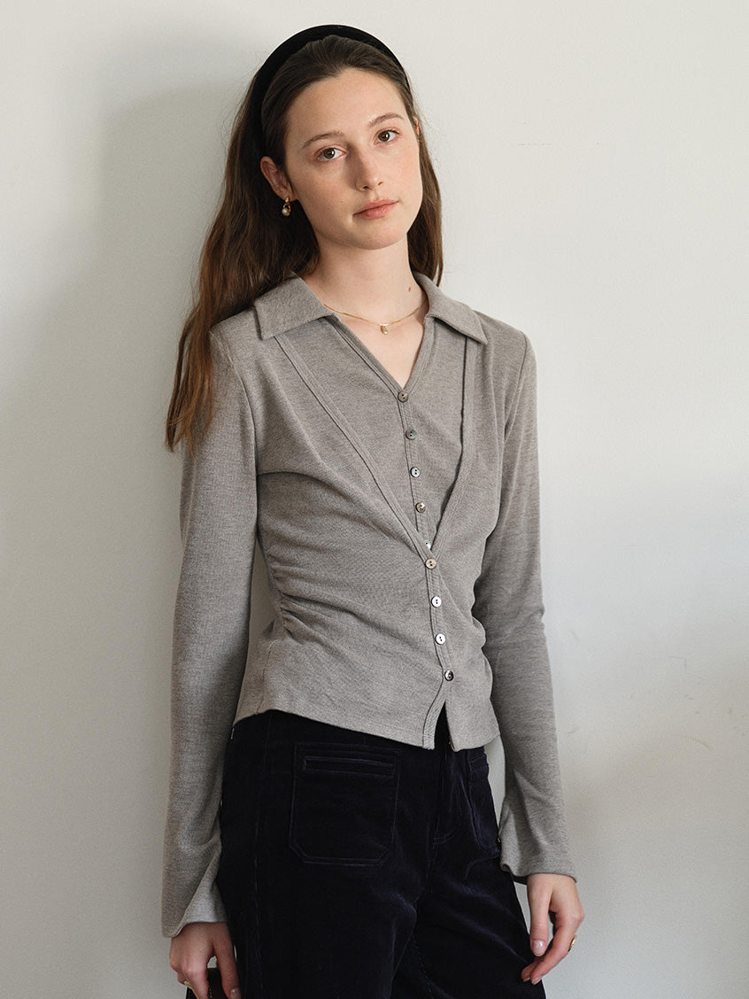Eglantine Slim Button-Front Knit Top