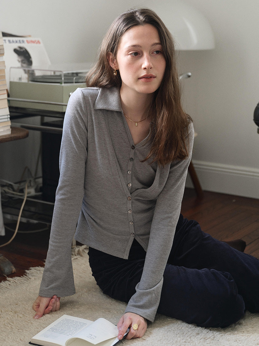 Eglantine Slim Button-Front Knit Top