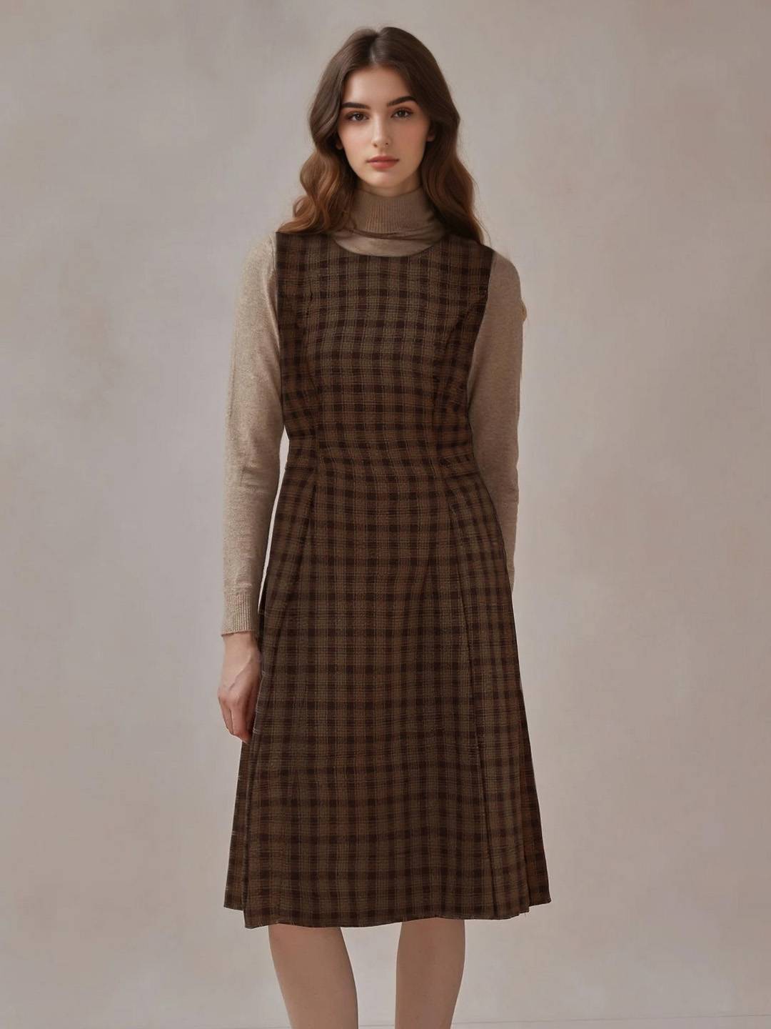 Michelle Round Neck  Plaid Sleeveless Dress