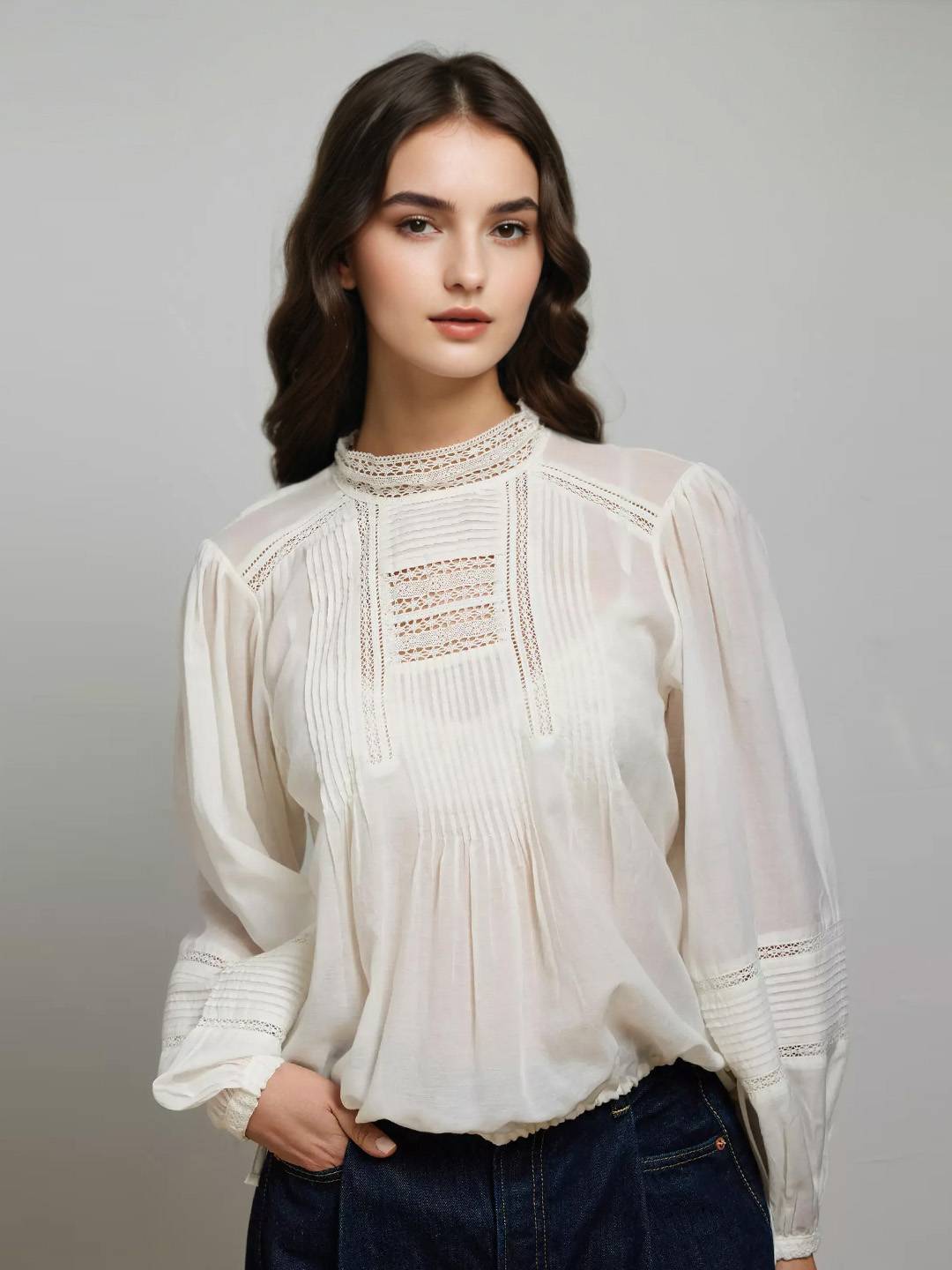 Sarai Stand Collar Embroidery Blouse