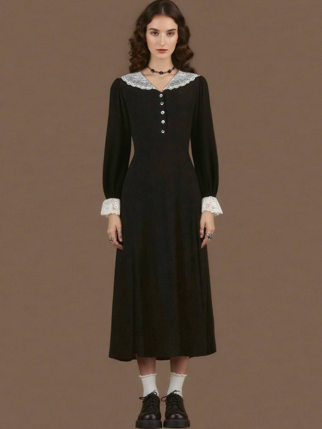 Brynn V-Neck Lace Velvet Dress