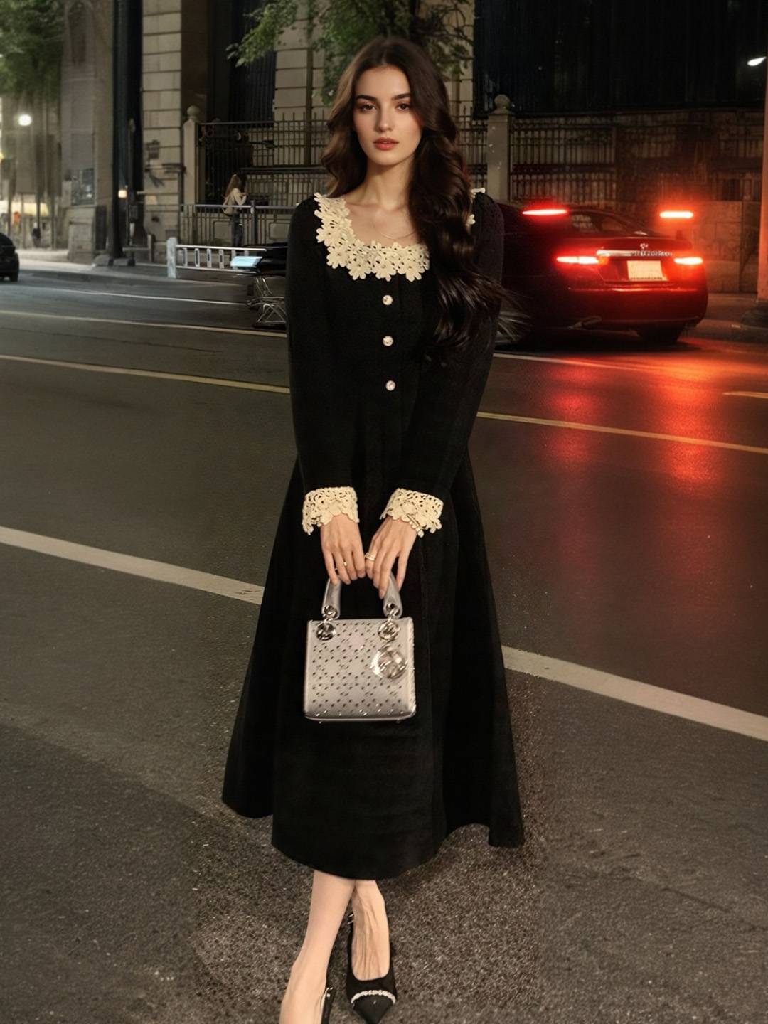 Lorelai Square Neck Lace Dress