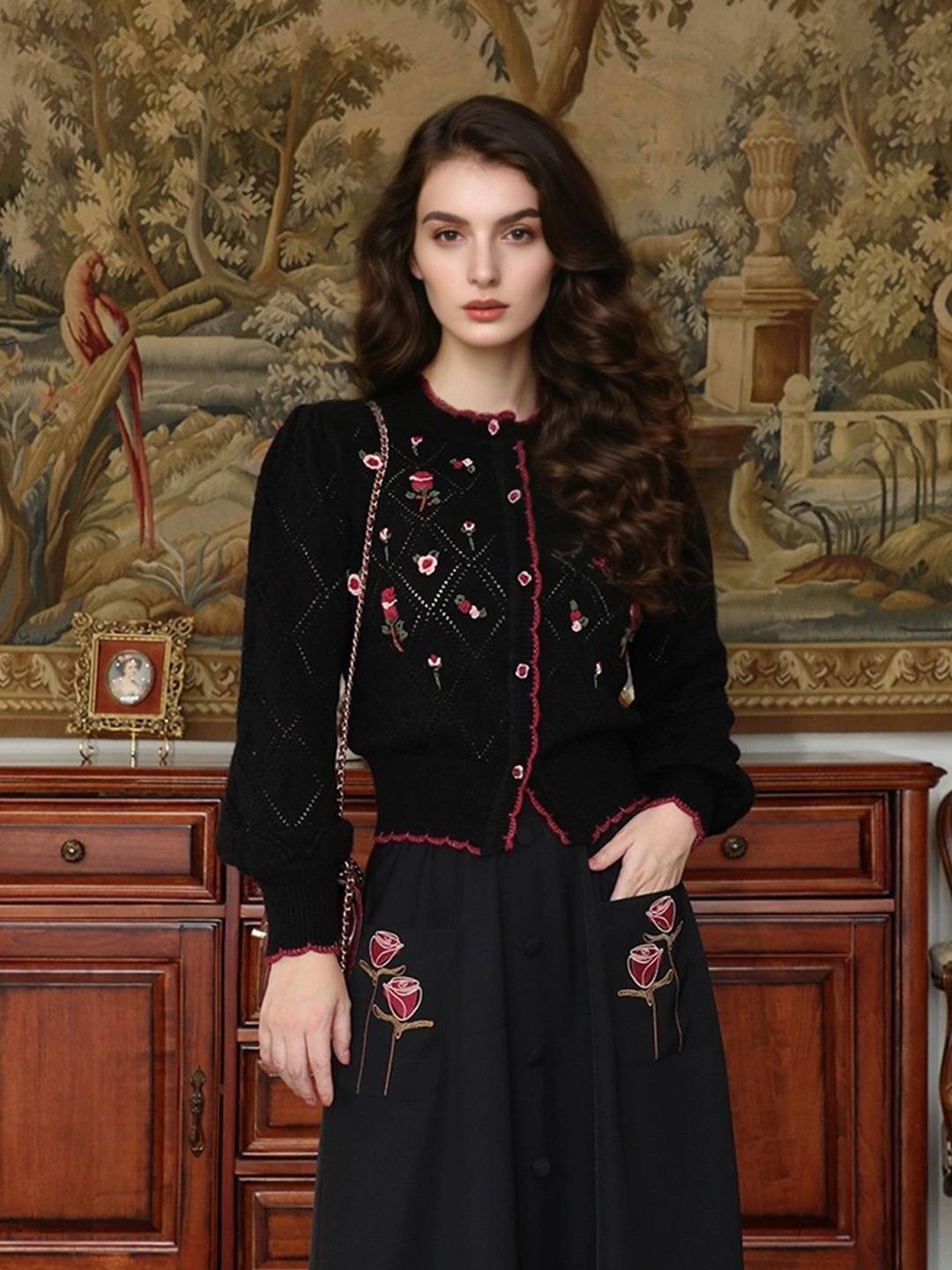 Bonnie Round Neck Rose Cardigan