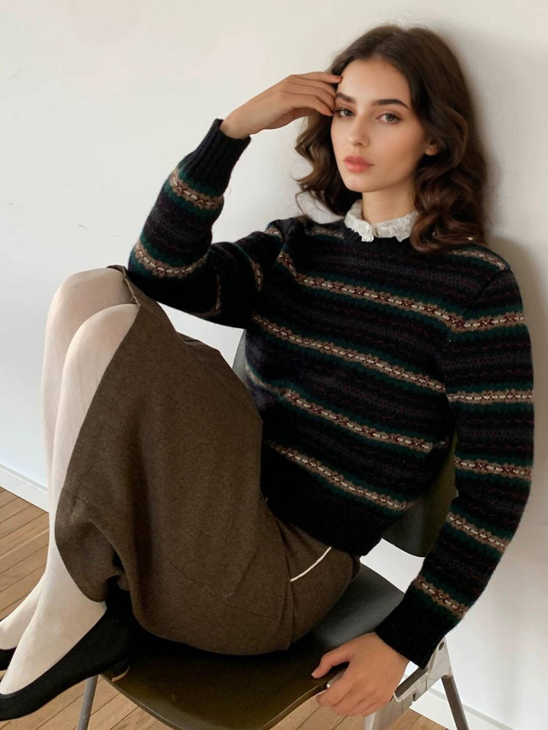 Emmy Lace Collar Neck Stripe Sweater