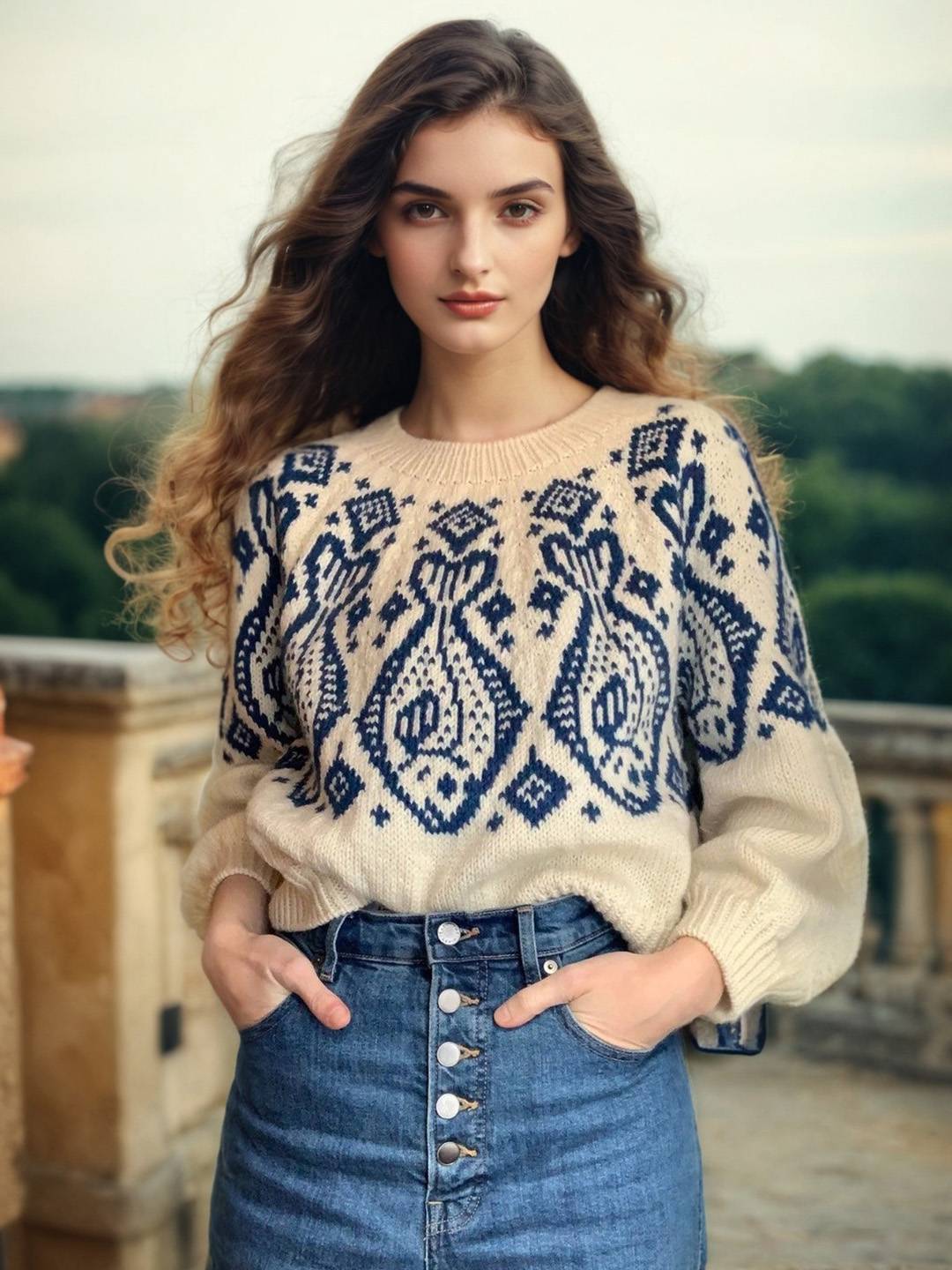Oakleigh Round Neck Jacquard Sweater