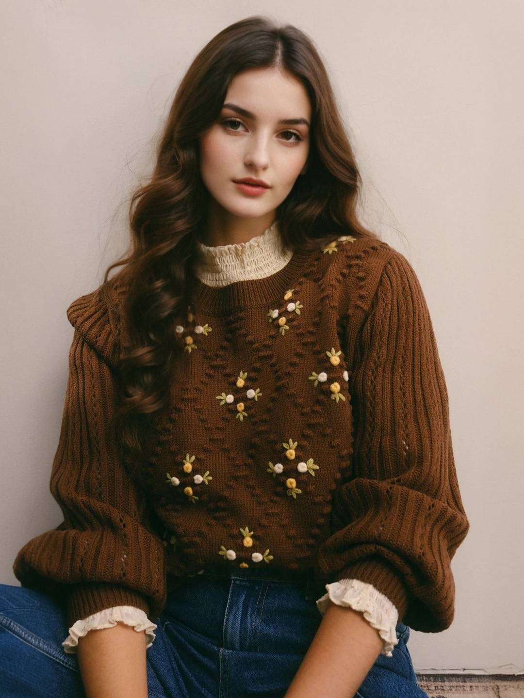 Anne Stand Collar Jacquard Sweater