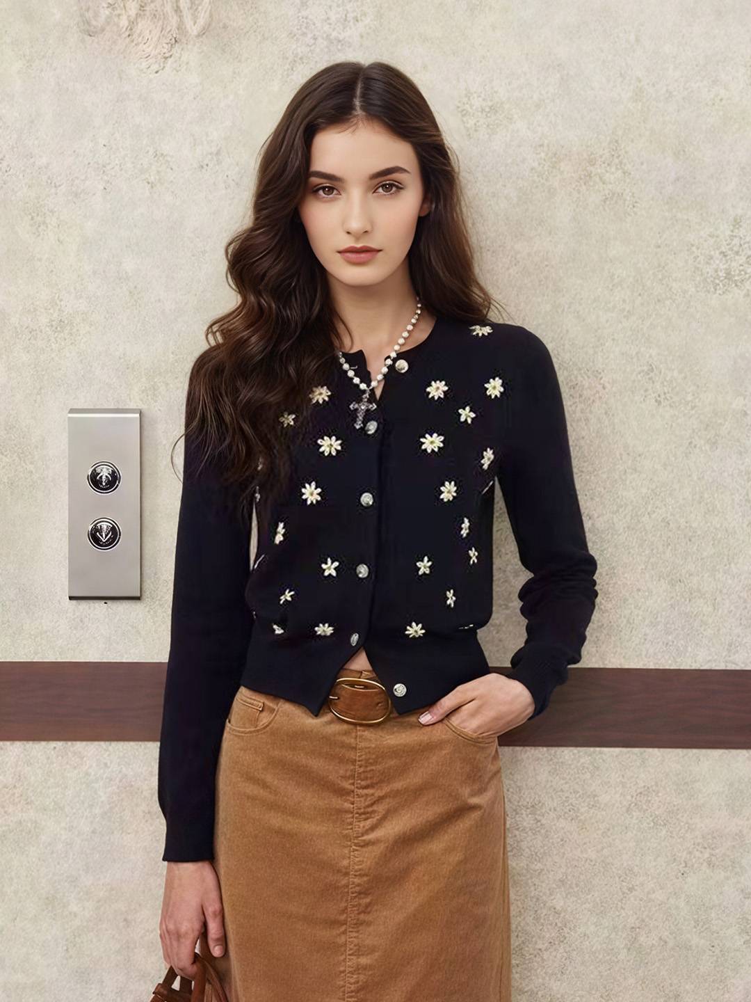 Rylie Round Neck Daisy Cardigan