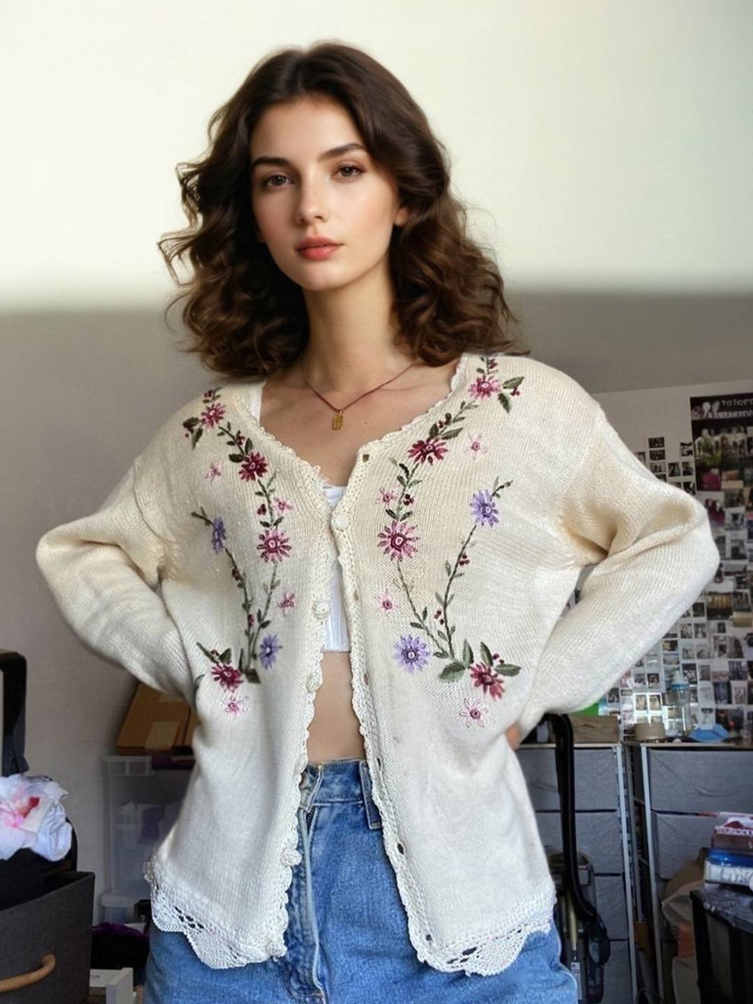 Zahra V-Neck Floral Cardigan