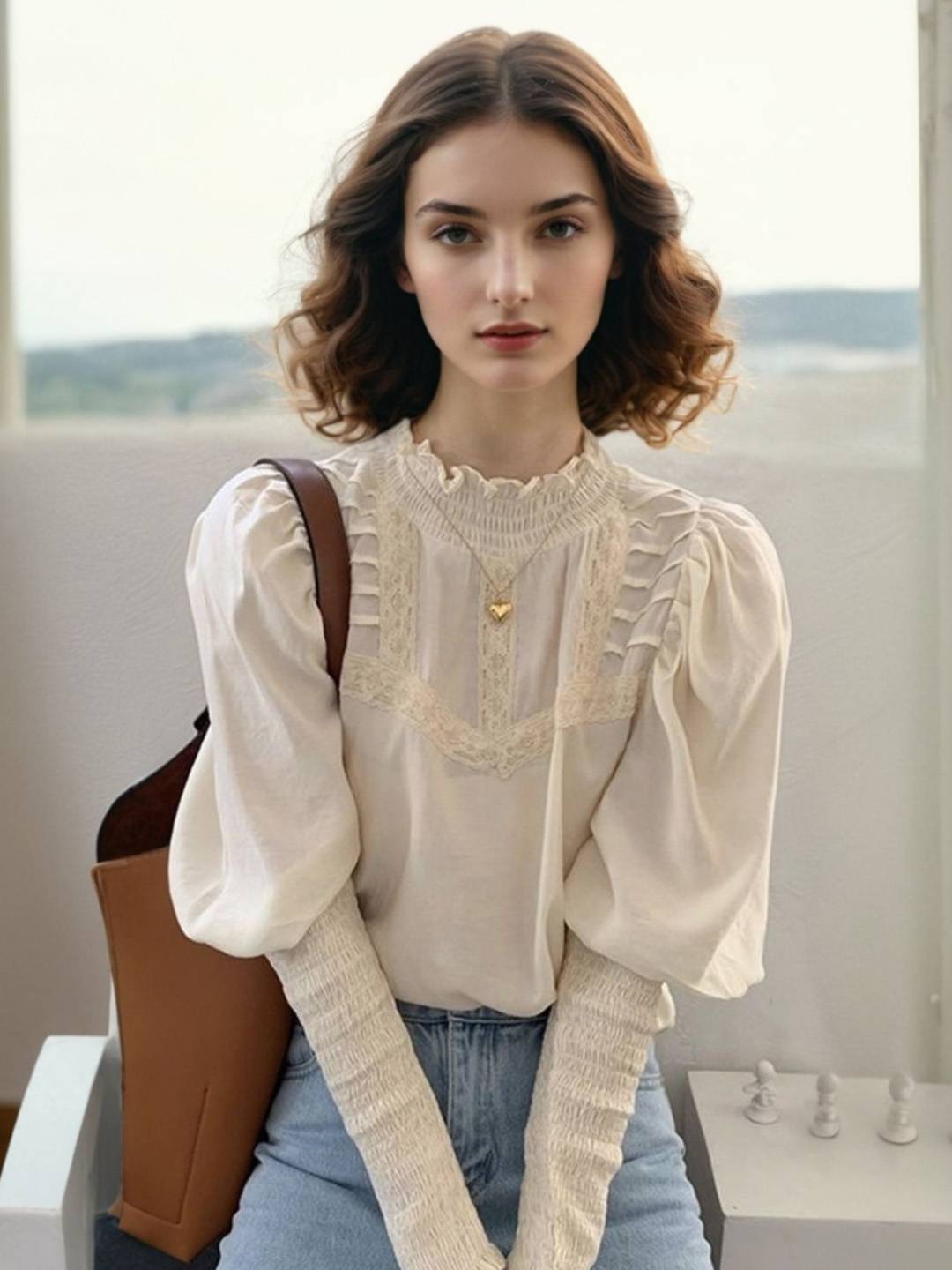 Lilian Retro Ruffle Neck Blouse