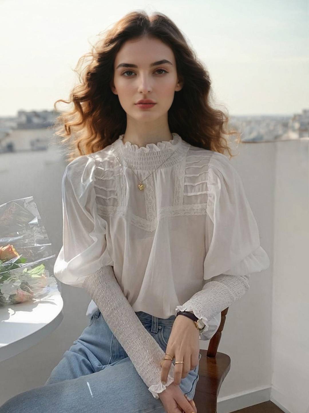 Lilian Retro Ruffle Neck Blouse