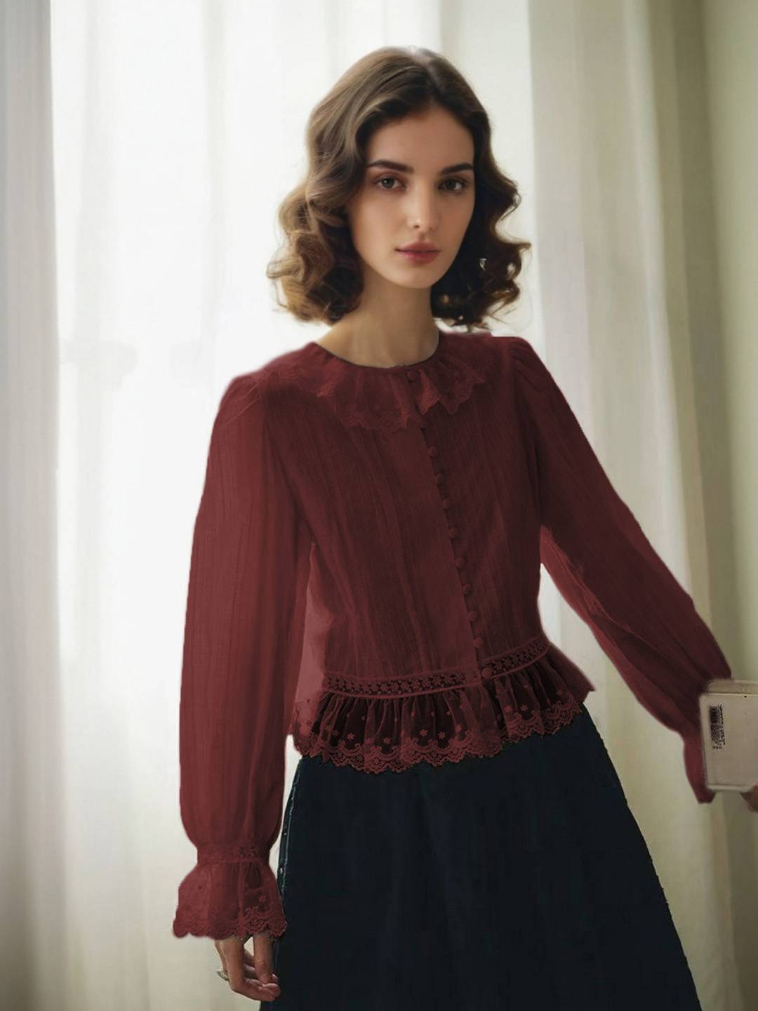 Azariah Round Neck Lace Blouse