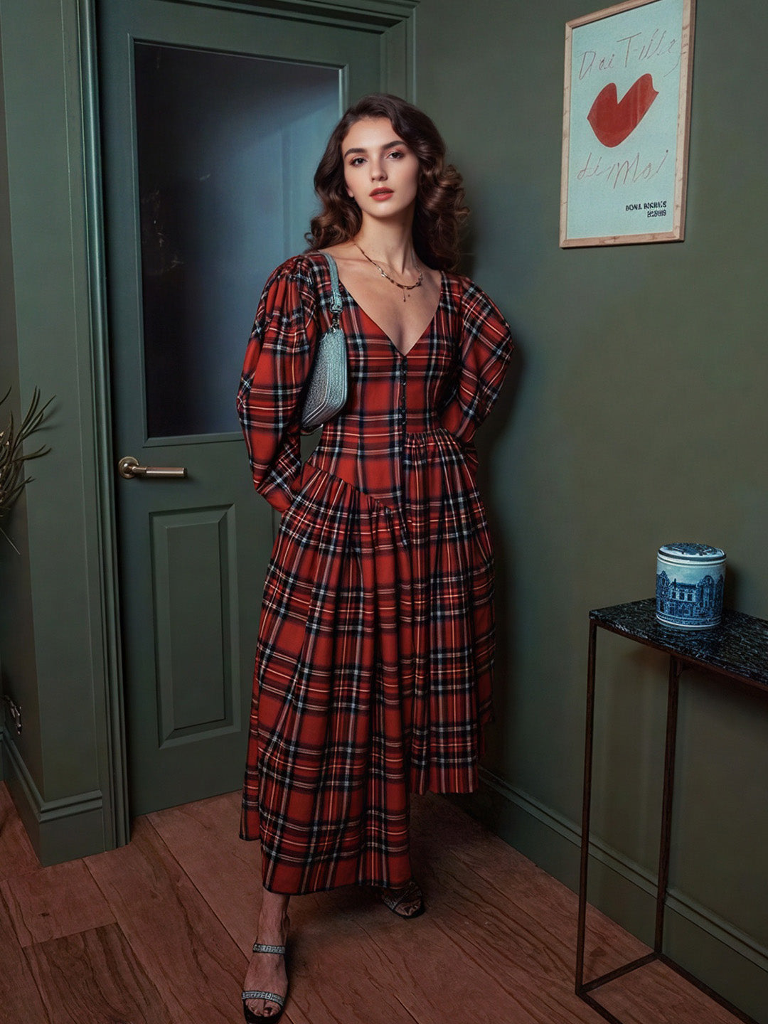 Keilani V-Neck Plaid Dress