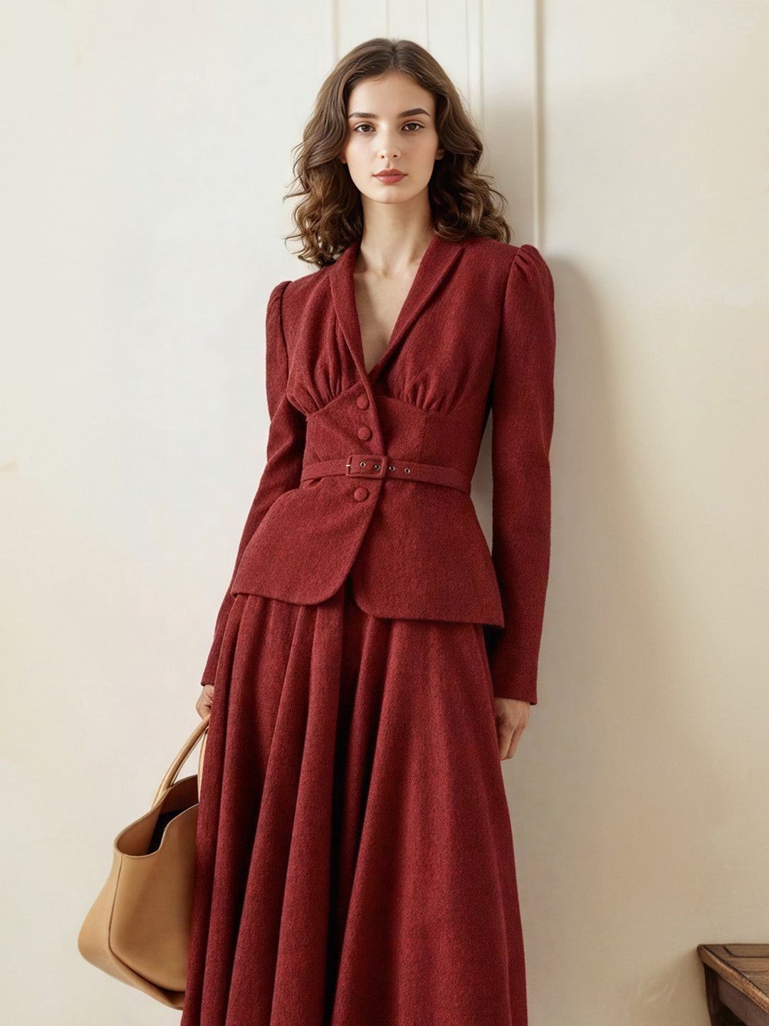 Della V-Neck Red Blazer