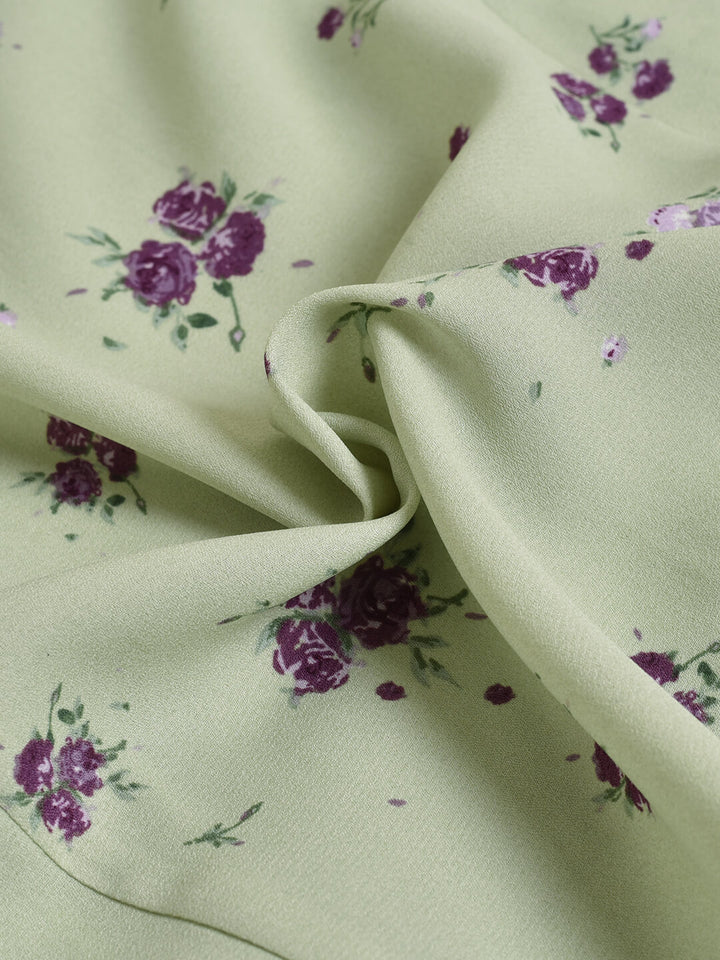 Magnolia Printed Floral Green Midi Dress/SIMPLE RETRO