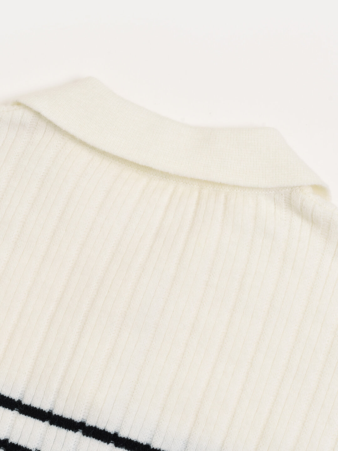 Davian Striped White Polo Knit Top/simple retro