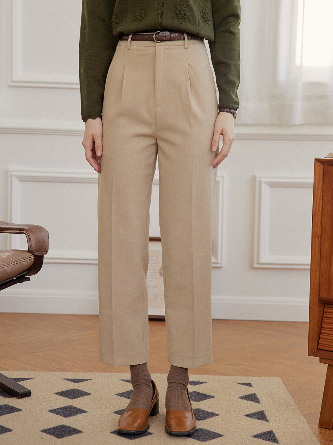 Simpleretro Nora Straight Suit Pants - Light Khaki