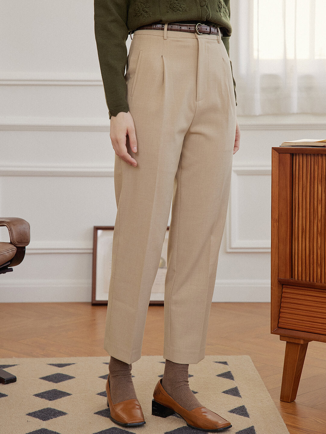 Simpleretro Nora Straight Suit Pants - Light Khaki1