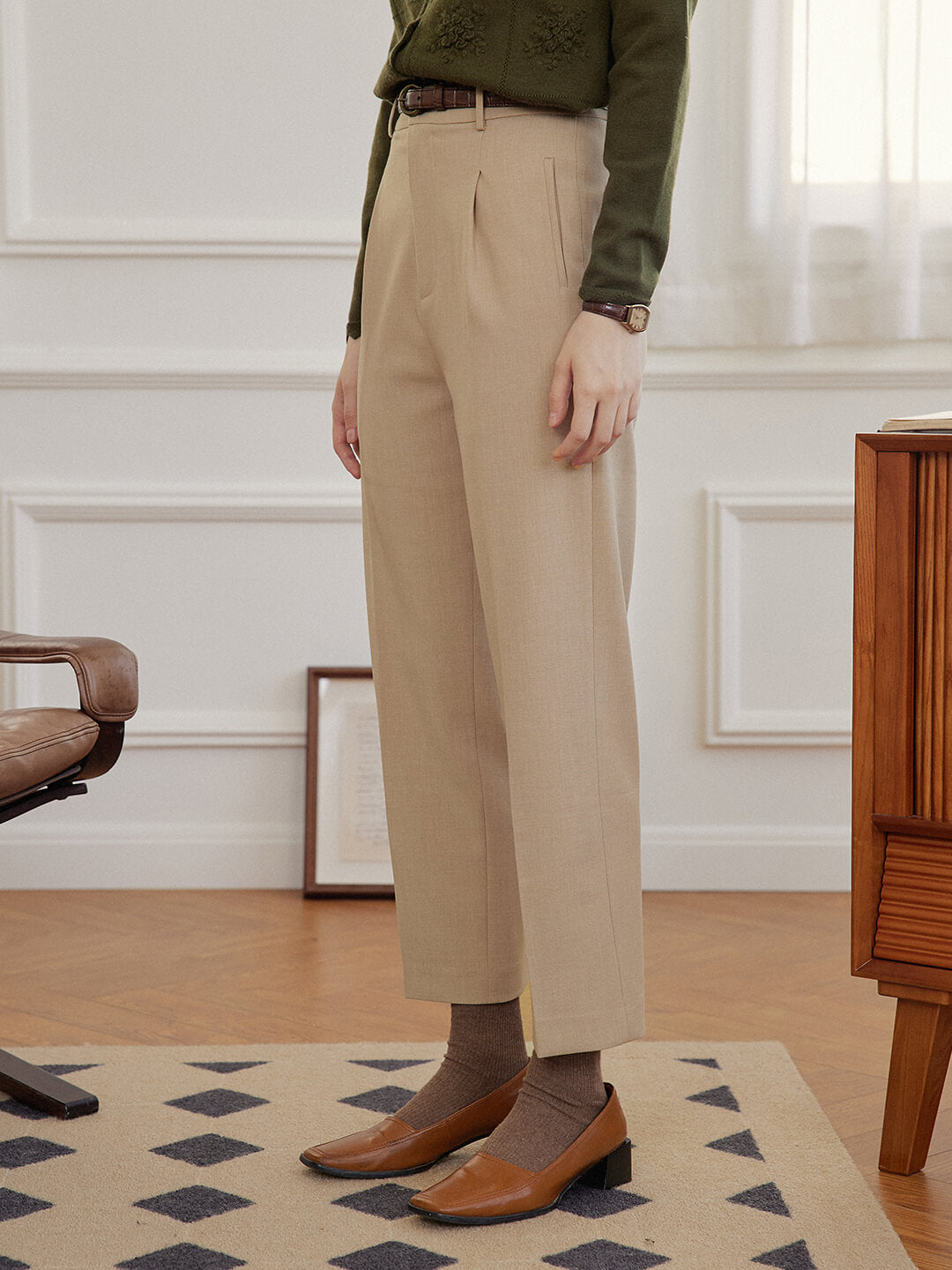 Simpleretro Nora Straight Suit Pants - Light Khaki3