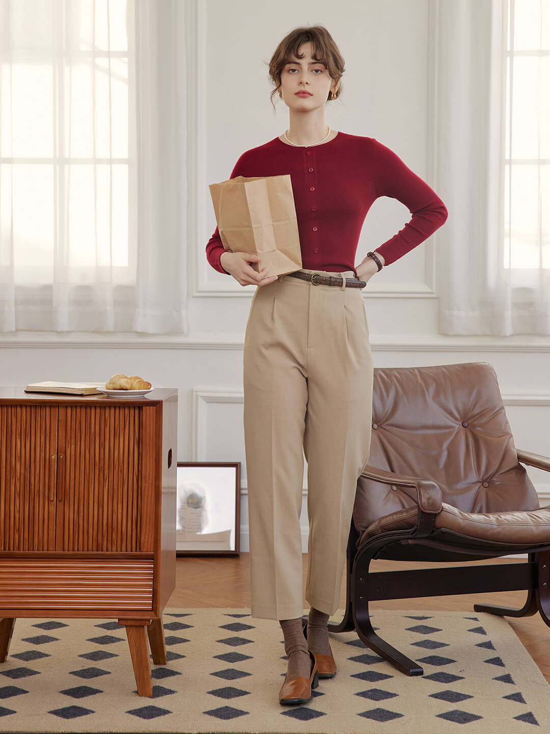 Simpleretro Nora Straight Suit Pants - Light Khaki6