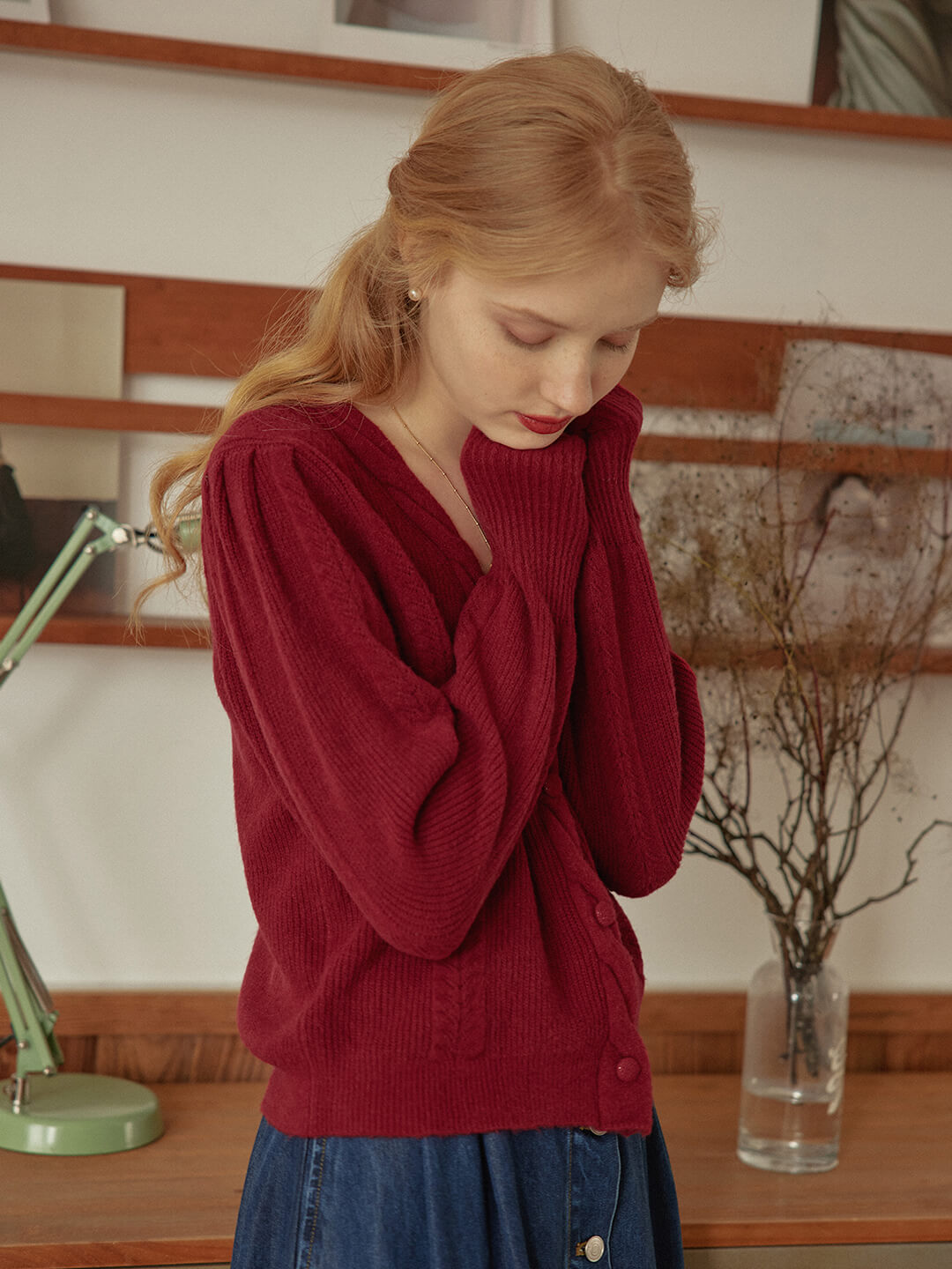 Ava Vintage Style Cable Red Knit Cardigan/simpleretro