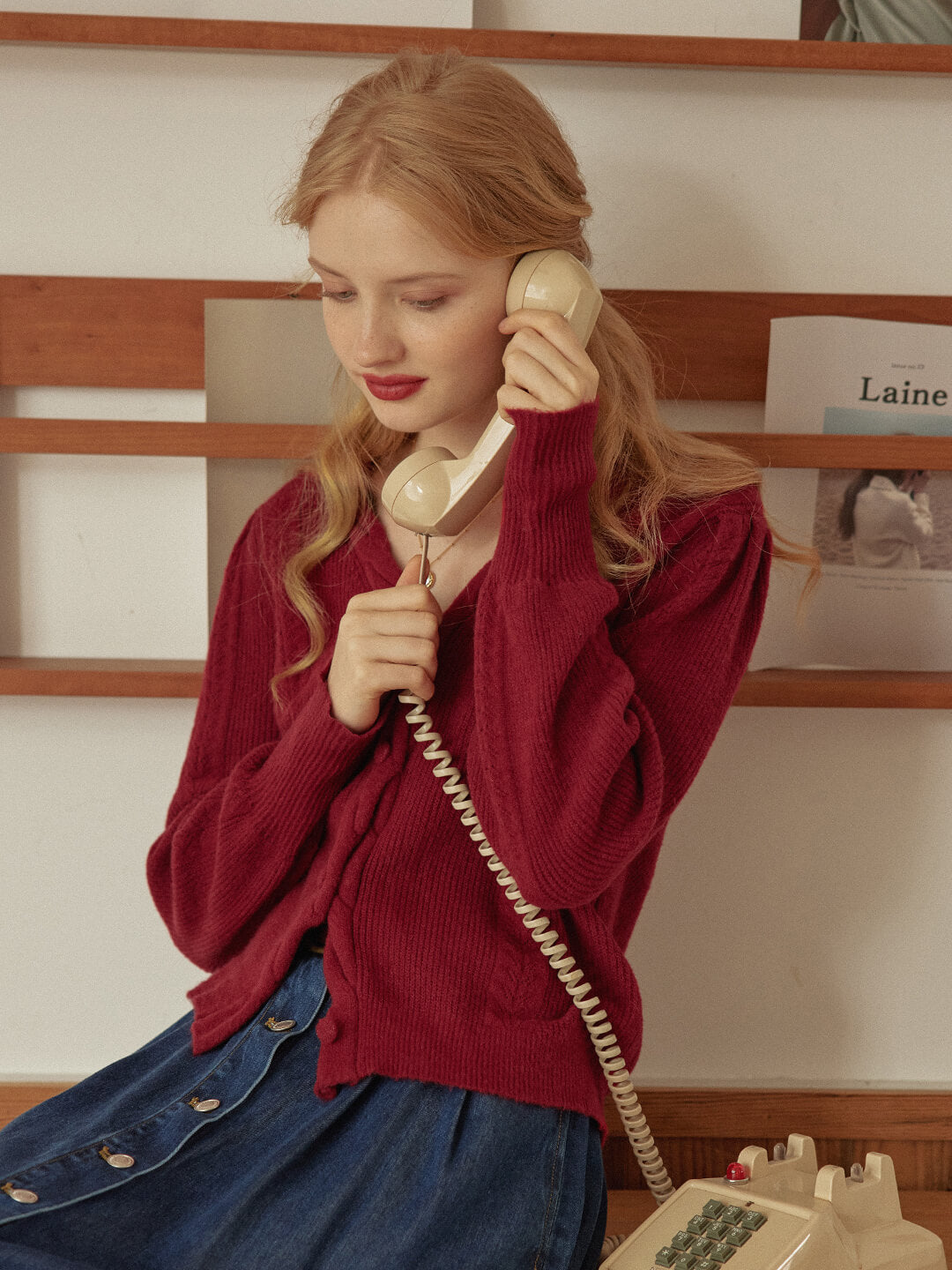 Ava Vintage Style Cable Red Knit Cardigan/simpleretro