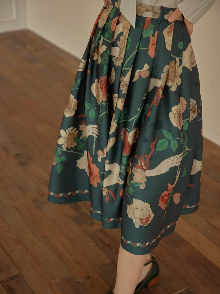 Amira Floral-Print Pleated Skirt/Simple Retro/11196