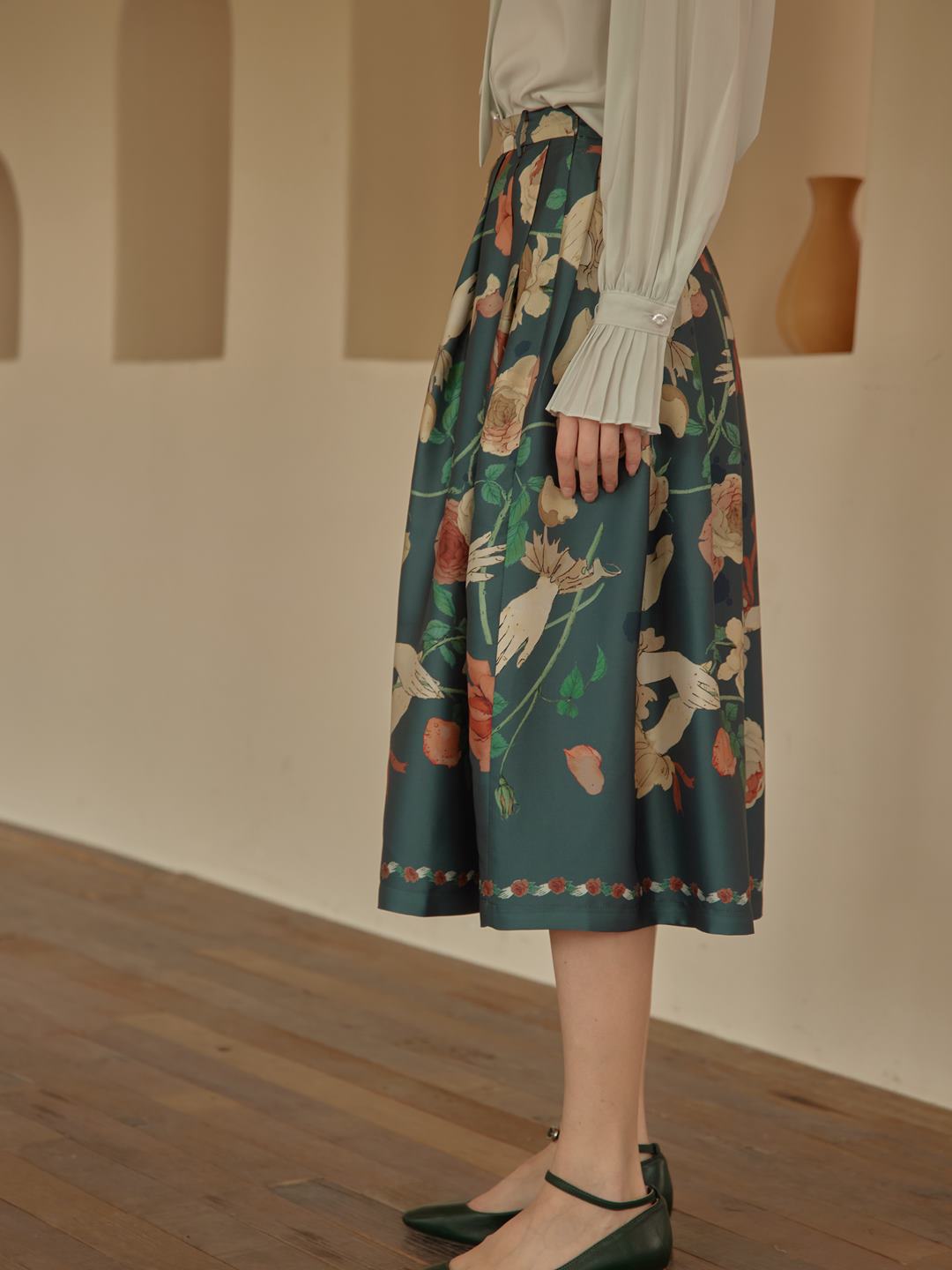 Amira Floral-Print Pleated Skirt/Simple Retro/11196