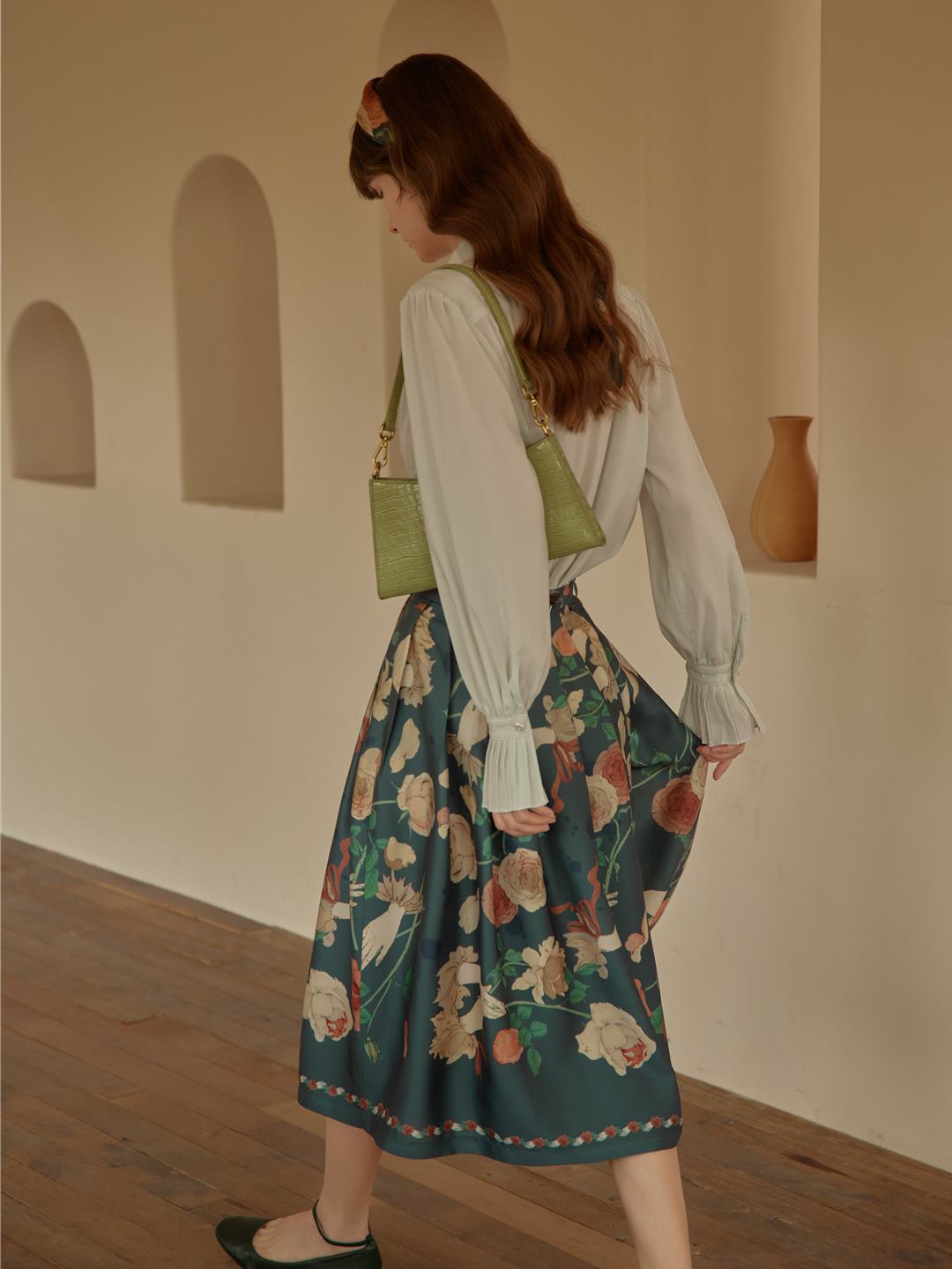Amira Floral-Print Pleated Skirt/Simple Retro/11196
