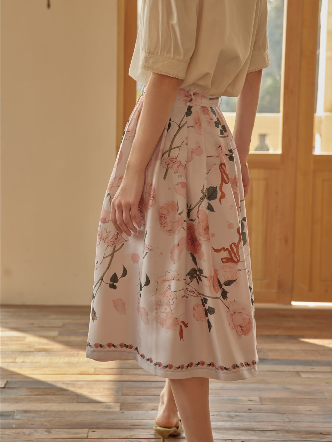 Amira Floral-Print Pleated Skirt/Simple Retro/11196