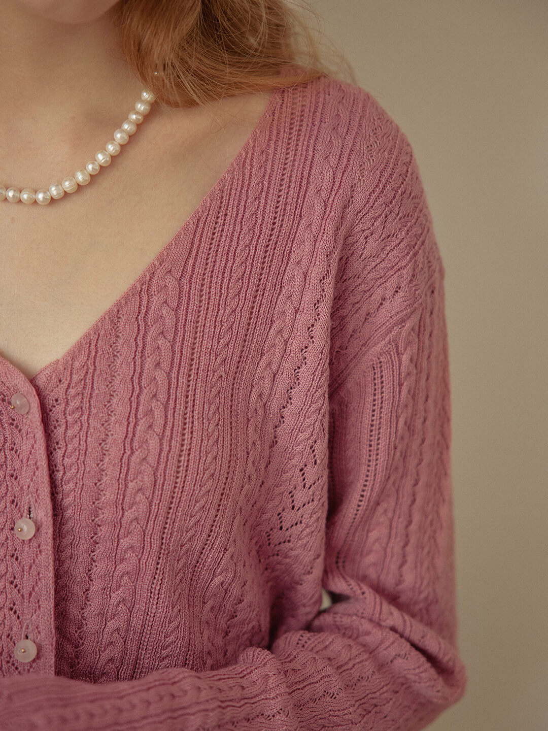 Emma Cable Pink Knit Cardigan/SIMPLERETRO