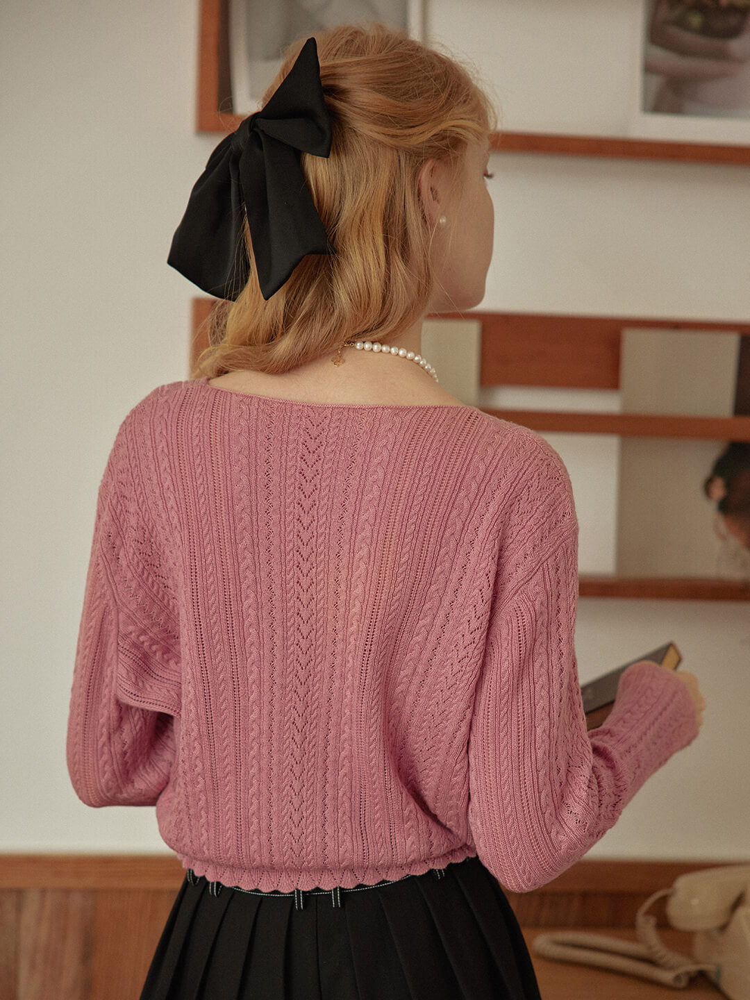 Emma Cable Pink Knit Cardigan/SIMPLERETRO