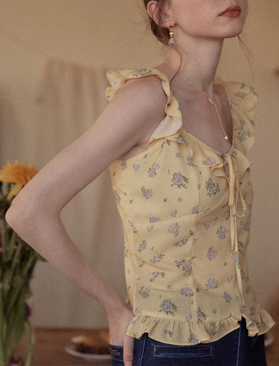 Carolyn Yellow Floral Tank Top/Simple Retro/11314