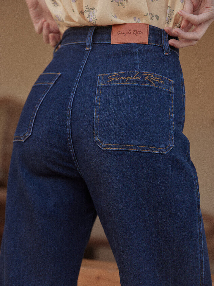 Aurora High-waisted Wide Leg Blue Jeans/Simple Retro/66044