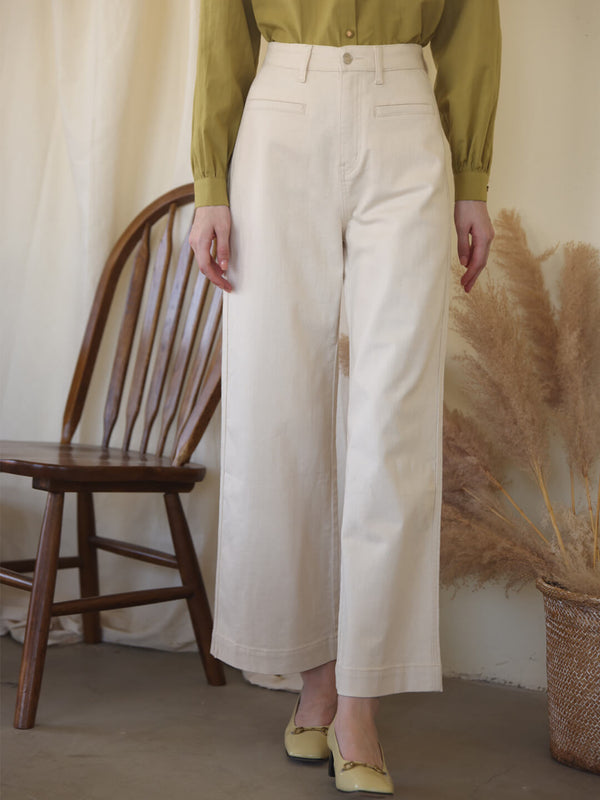 Felicia Vintange Inspirt White Straight Jeans/Simple Retro/66044