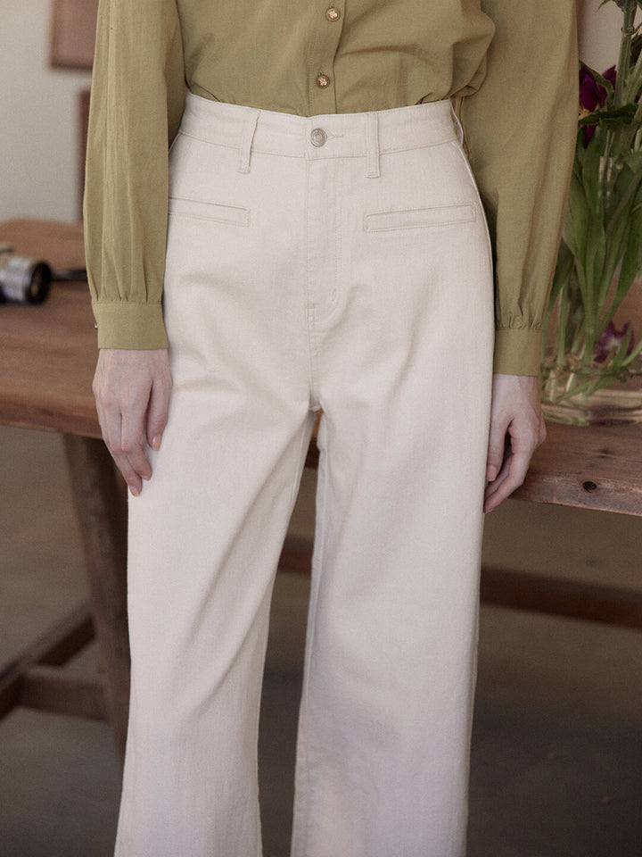 Felicia Vintange Inspirt White Straight Jeans/Simple Retro/66044