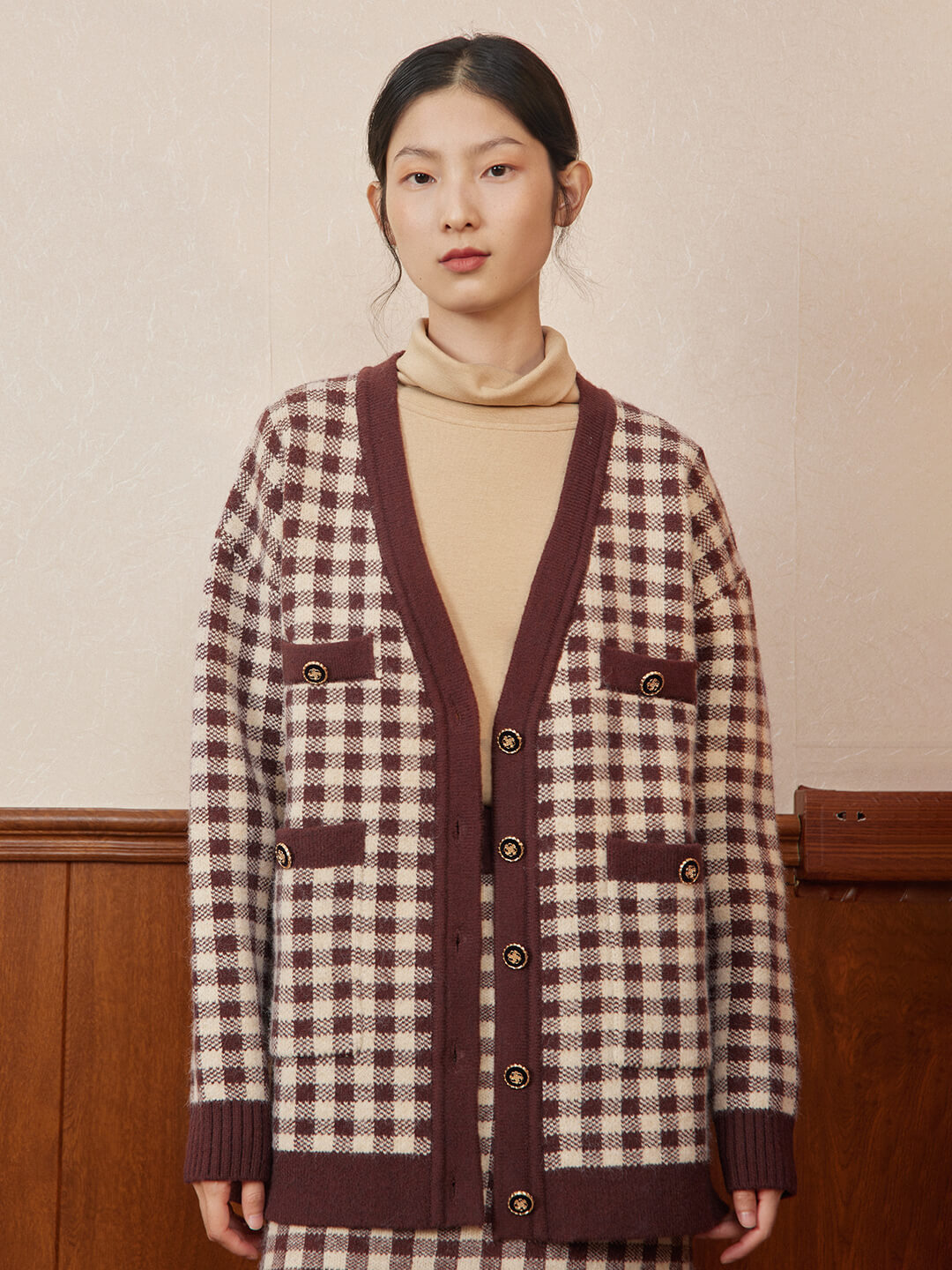 Ansley Checkerboard Knit Cardigan/Simple Retro/66014