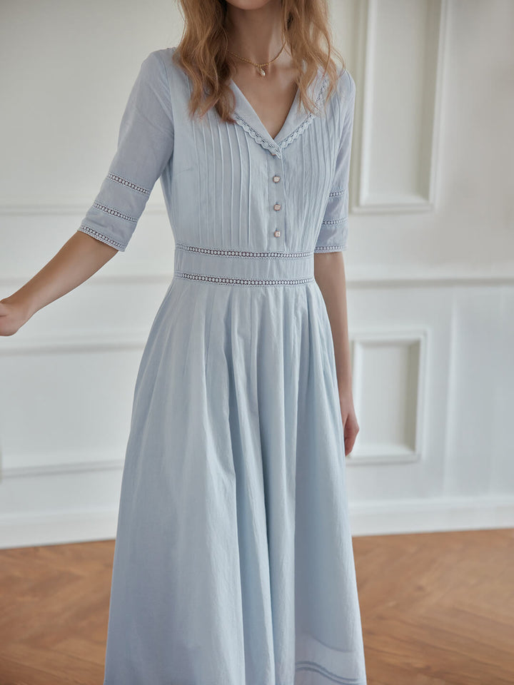 Fiona Cotton Blue Midi Dress/SIMPLE RETRO