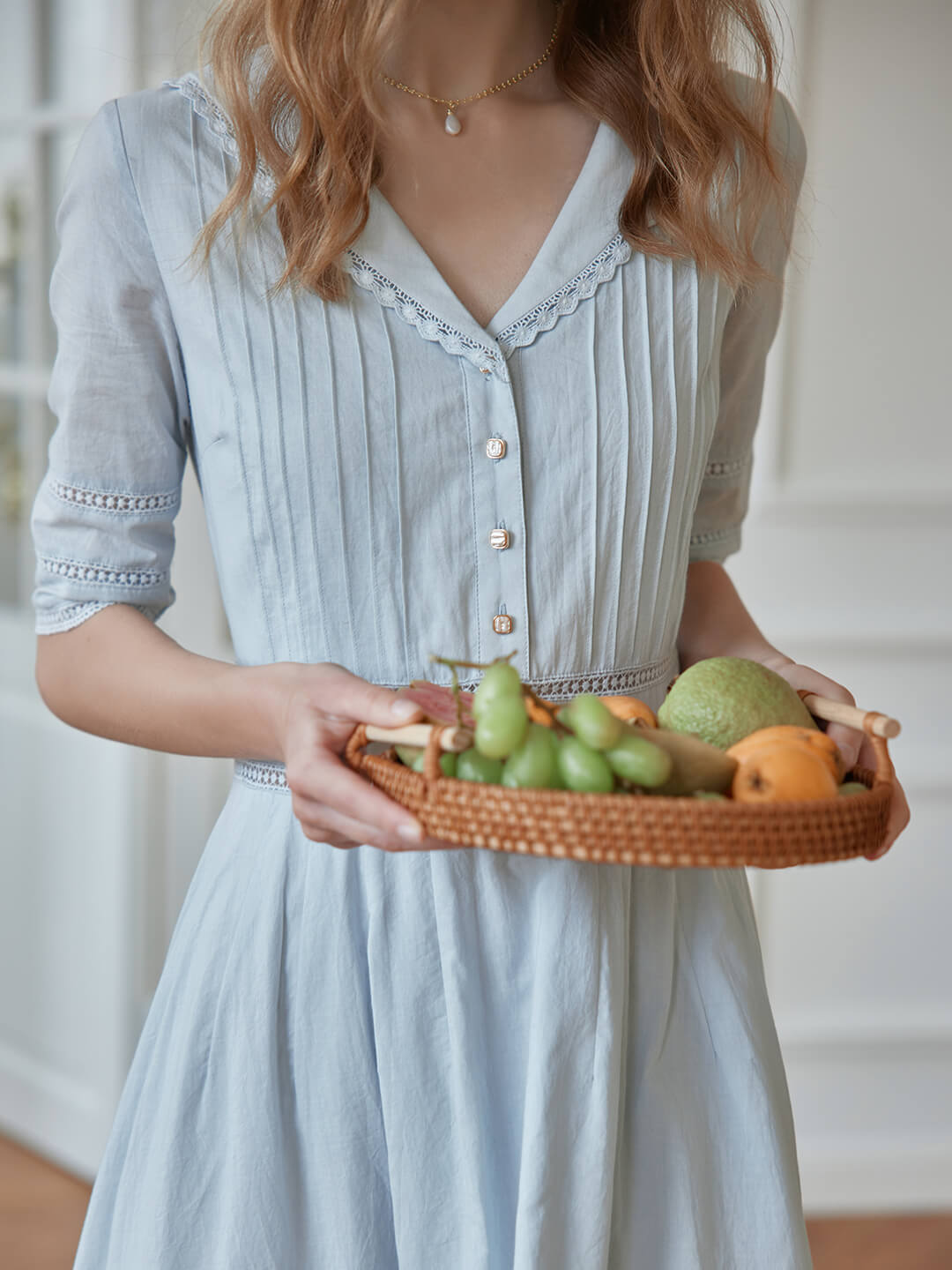 Fiona Cotton Blue Midi Dress/SIMPLE RETRO