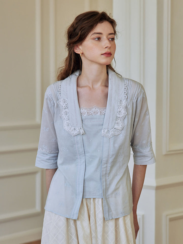 Jasmine Edwardian White Floral Embroidered Top/Simple Retro/66033
