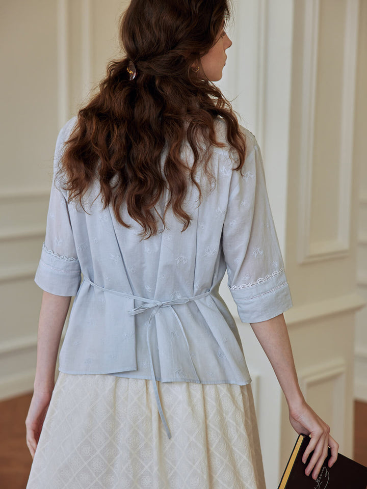 Jasmine Edwardian White Floral Embroidered Top/Simple Retro/66033
