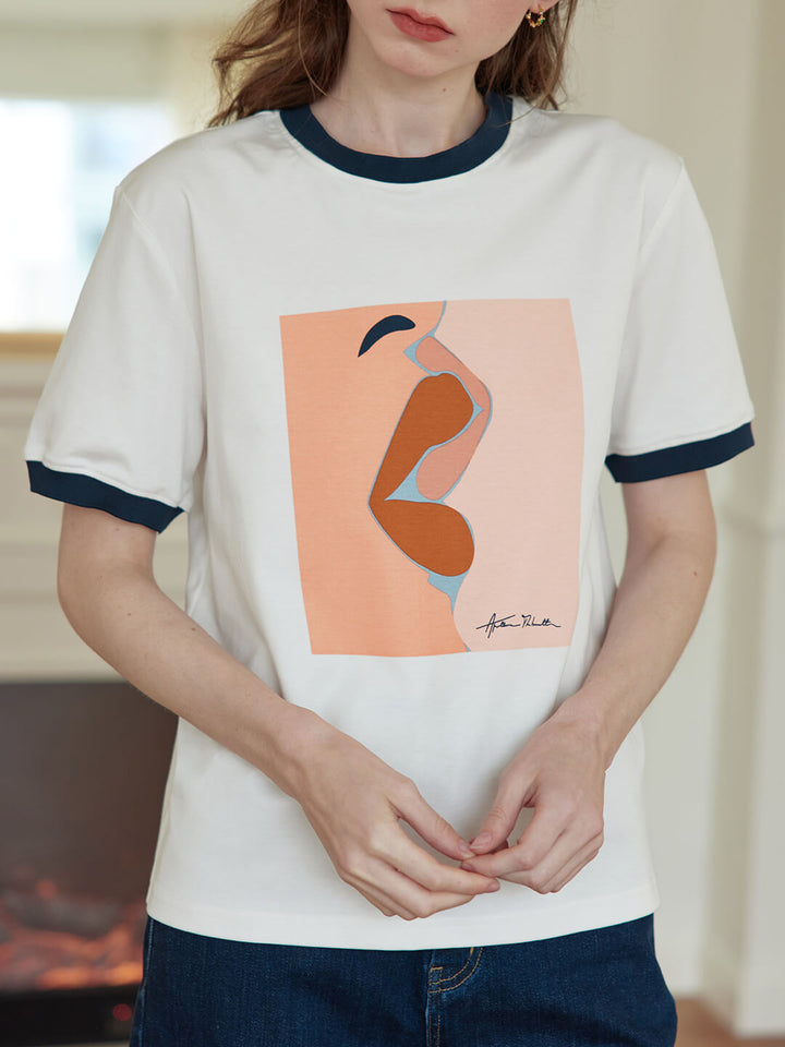 Apolline Red Lip Graphic White T-Shirt/Simple Retro/55156