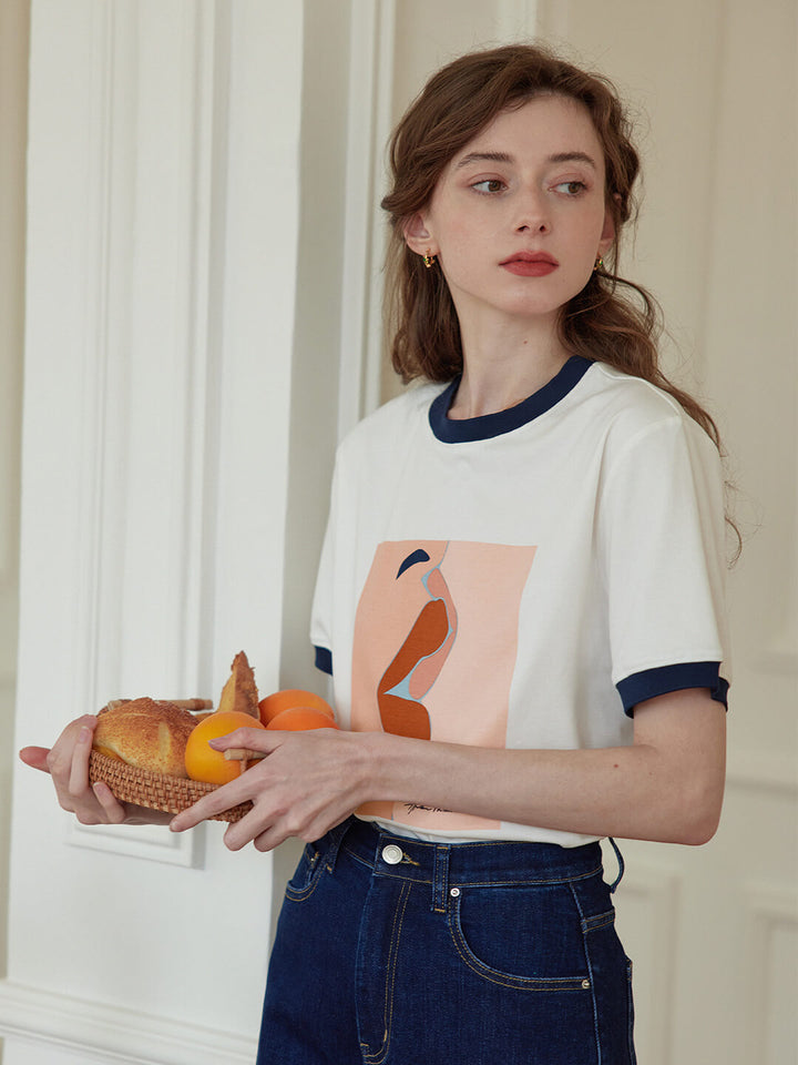 Apolline Red Lip Graphic White T-Shirt/Simple Retro/55156