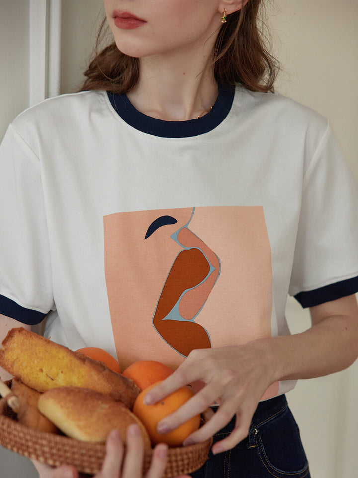 Apolline Red Lip Graphic White T-Shirt/Simple Retro/55156