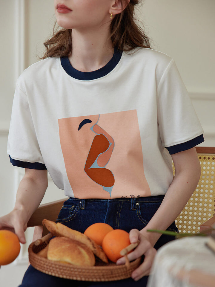 Apolline Red Lip Graphic White T-Shirt/Simple Retro/55156
