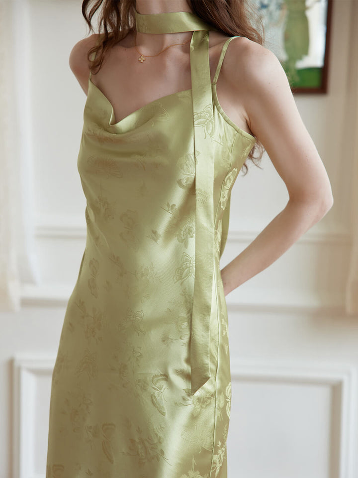 Etta Retro Floral Jacquard Green Slip Dress/Simple Retro/77047