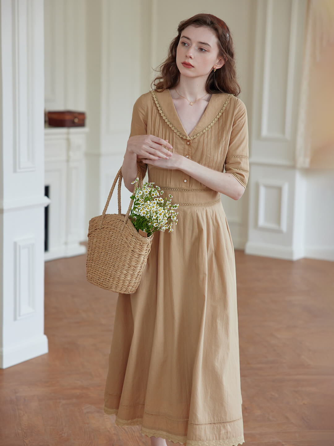 Fiona 100% Cotton White Midi Dress