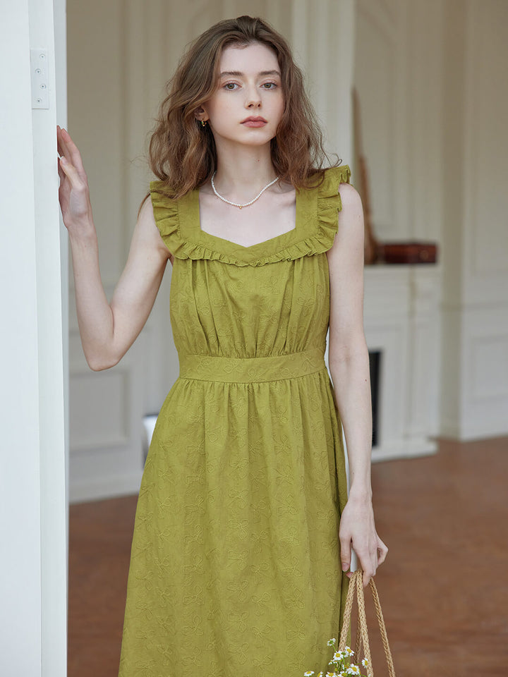 Amaris Embroidered Green Midi Slip Dress/Simple Retro/66055